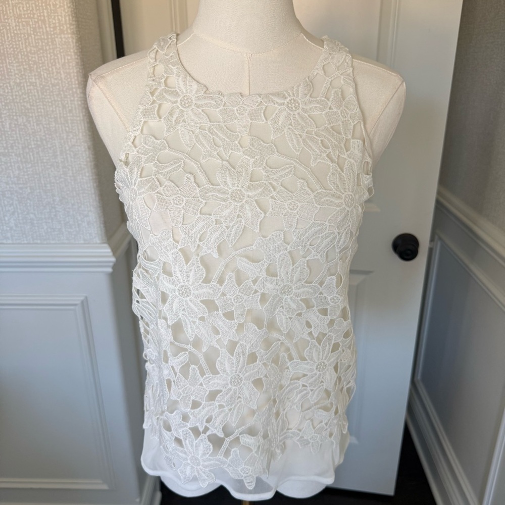 Express White Cream Floral Lace Womens Tank Top XS